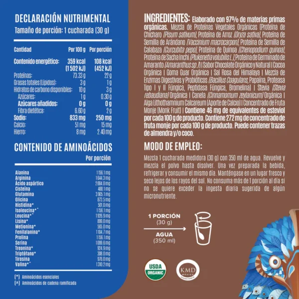 Birdman Proteína Vegetal Orgánica Sabor Doble Chocolate 1.5 kg - Image 3