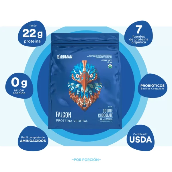 Birdman Proteína Vegetal Orgánica Sabor Doble Chocolate 1.5 kg - Image 2